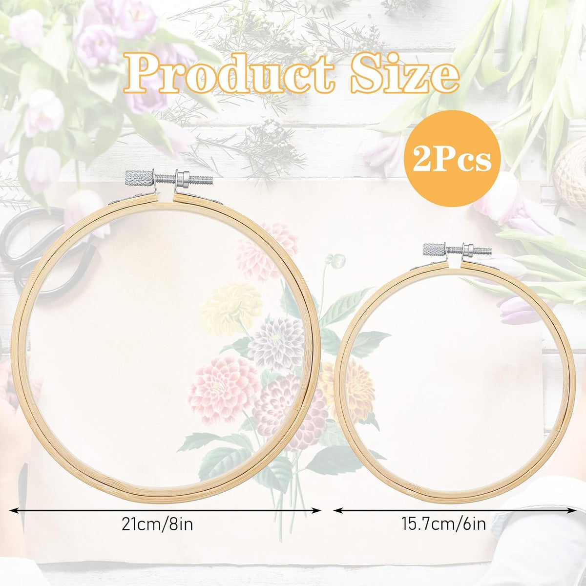 2 Pcs Wooden Embroidery Hoop, 6 Inch 8 inch Bamboo Embroidery Hoops