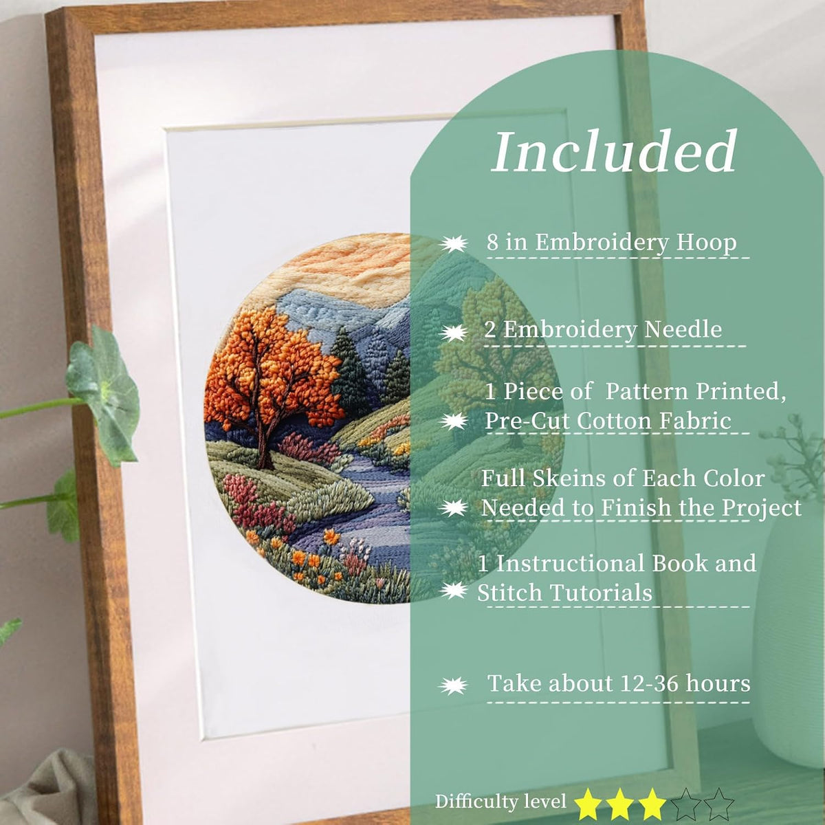 FONNUY Embroidery Kit for Beginners, Boho Nature Landscape Pre-Stamped
