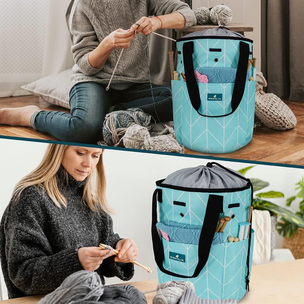 PAVILIA Crochet Bag Knitting Bag Organizer, Yarn Bag Storage Tote for