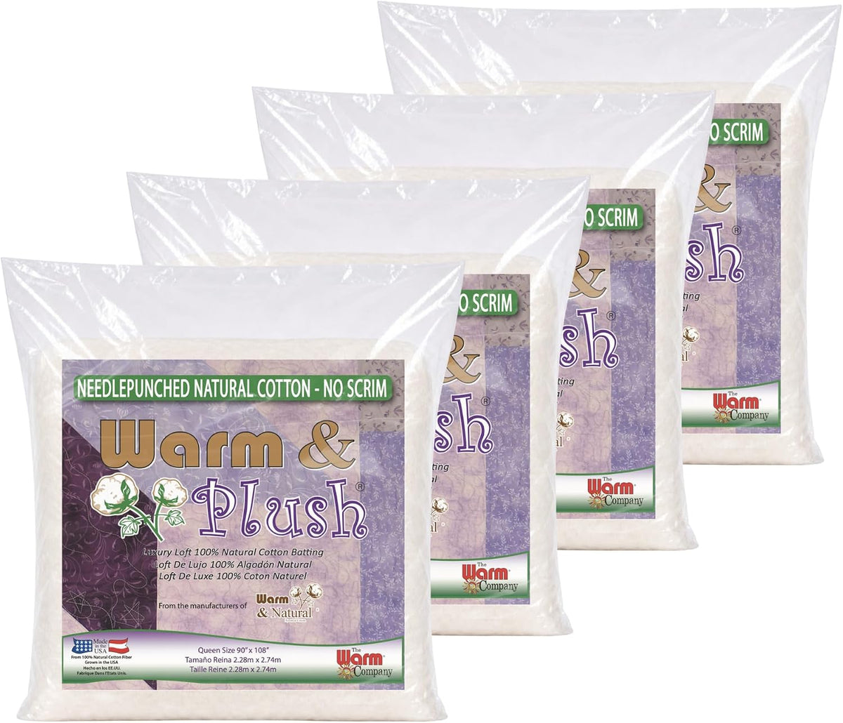 The Warm Company - Warm & Plush Cotton Batting – 4-Pack Queen Size