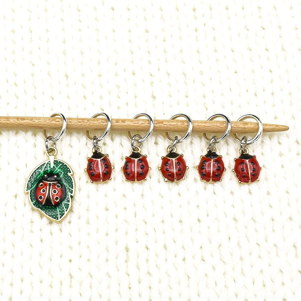 Ladybug Knitting Stitch Markers Set of 6 & Storage Case