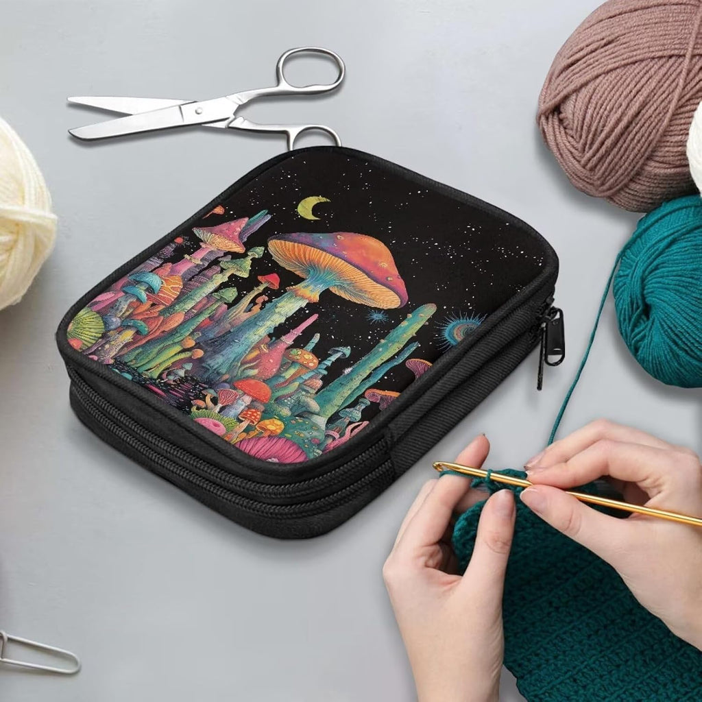 Goronwyfloyd Mushroom Crochet Hook Case Travel Crochet Storage Bag
