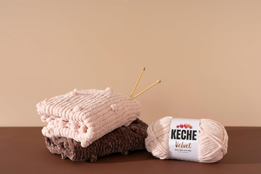 Keche Velvet Yarn for Crocheting, Soft Chenille Bulky Baby Blanket