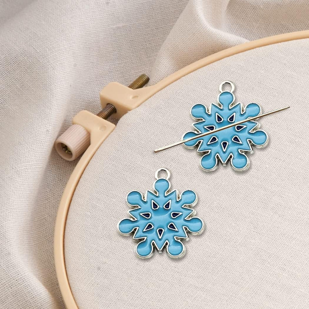 Blue Snowflakes Needle Minder for Embroidery, Magnetic Pin Holder for