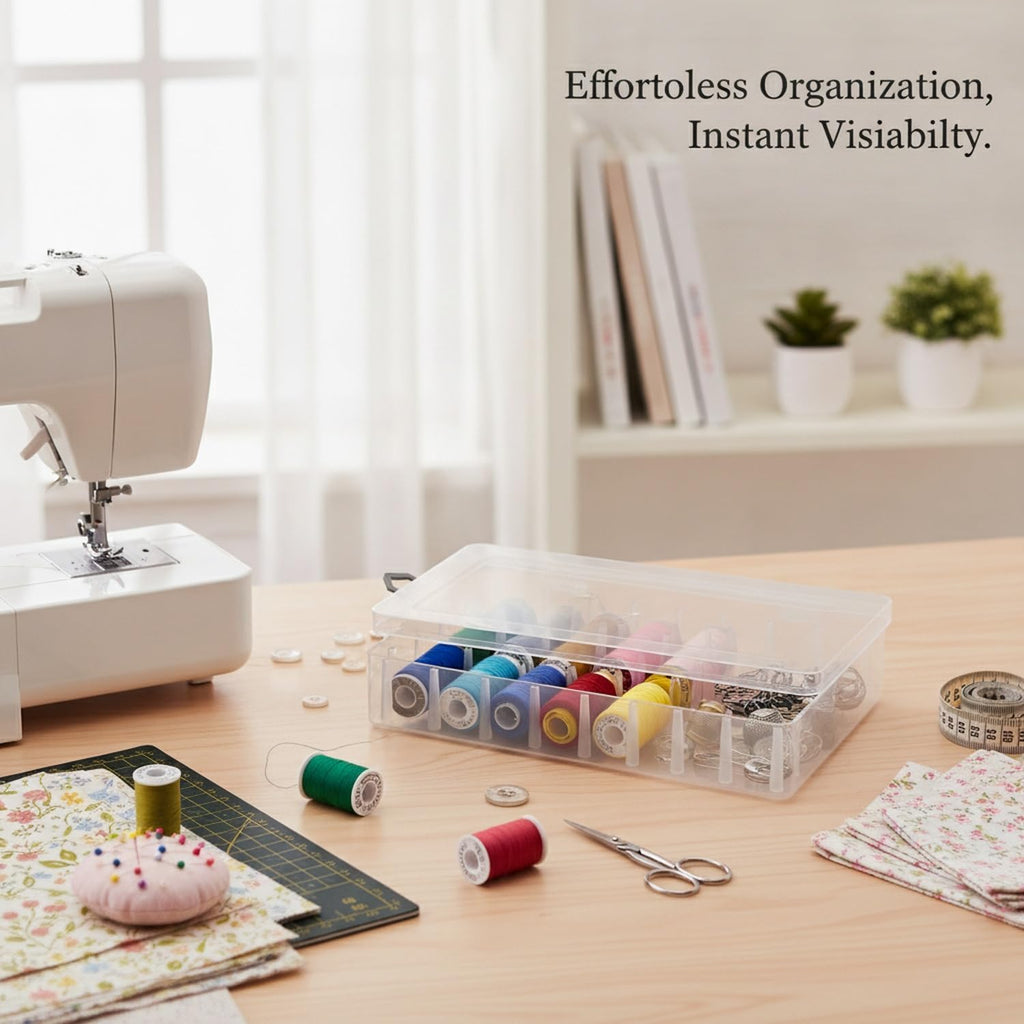 Clear PP Sewing Box with Sliding Cover, Transparent Storage Organizer