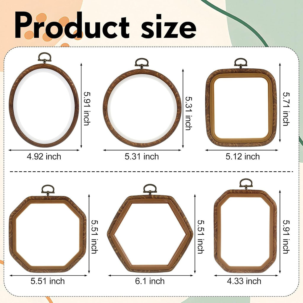 Qunclay 6 Pcs Large Embroidery Hoop Frame Decorative Imitated Wood