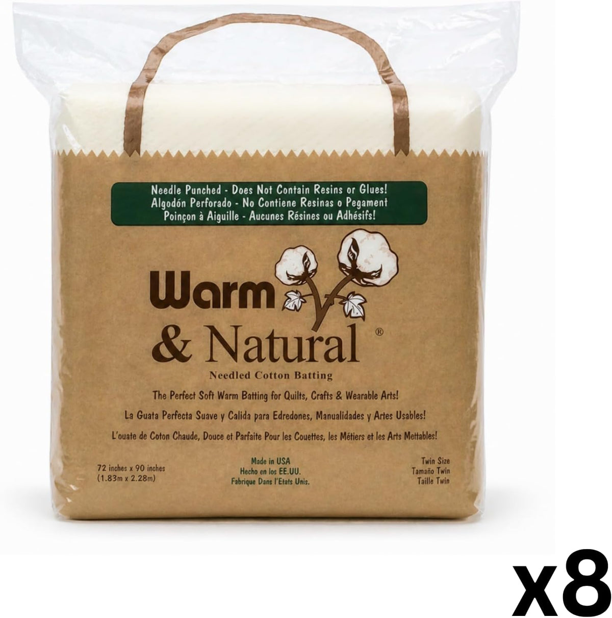 The Warm Company - Warm & Natural Cotton Quilt Batting – 8-Pack Twin