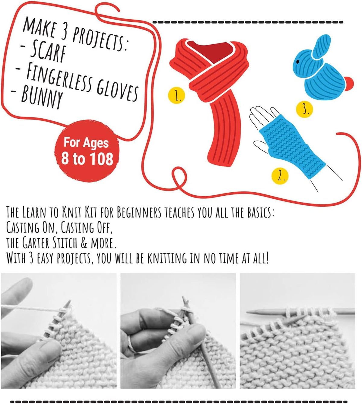 CraftLab Knitting Kit - Beginner Knitting Supplies with Wool Yarn