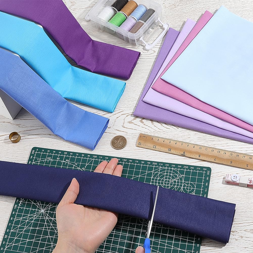 CRASPIRE 8Pcs 100% Cotton Quilting Fabric Bundles Solid Color Blue