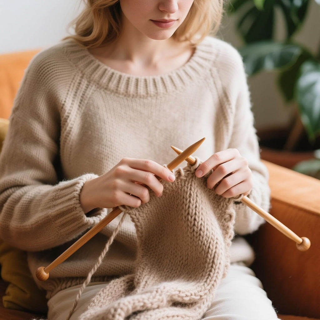 7 Pairs Bamboo Knitting Needles Set, Straight Single Pointed Wooden