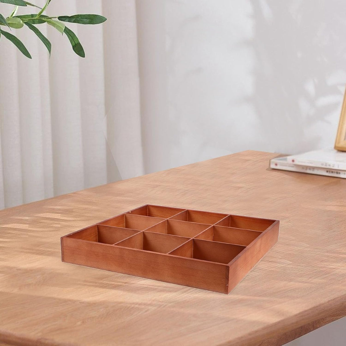 Wooden Organization Box with Dividers, Multi-compartment Sorting Tray