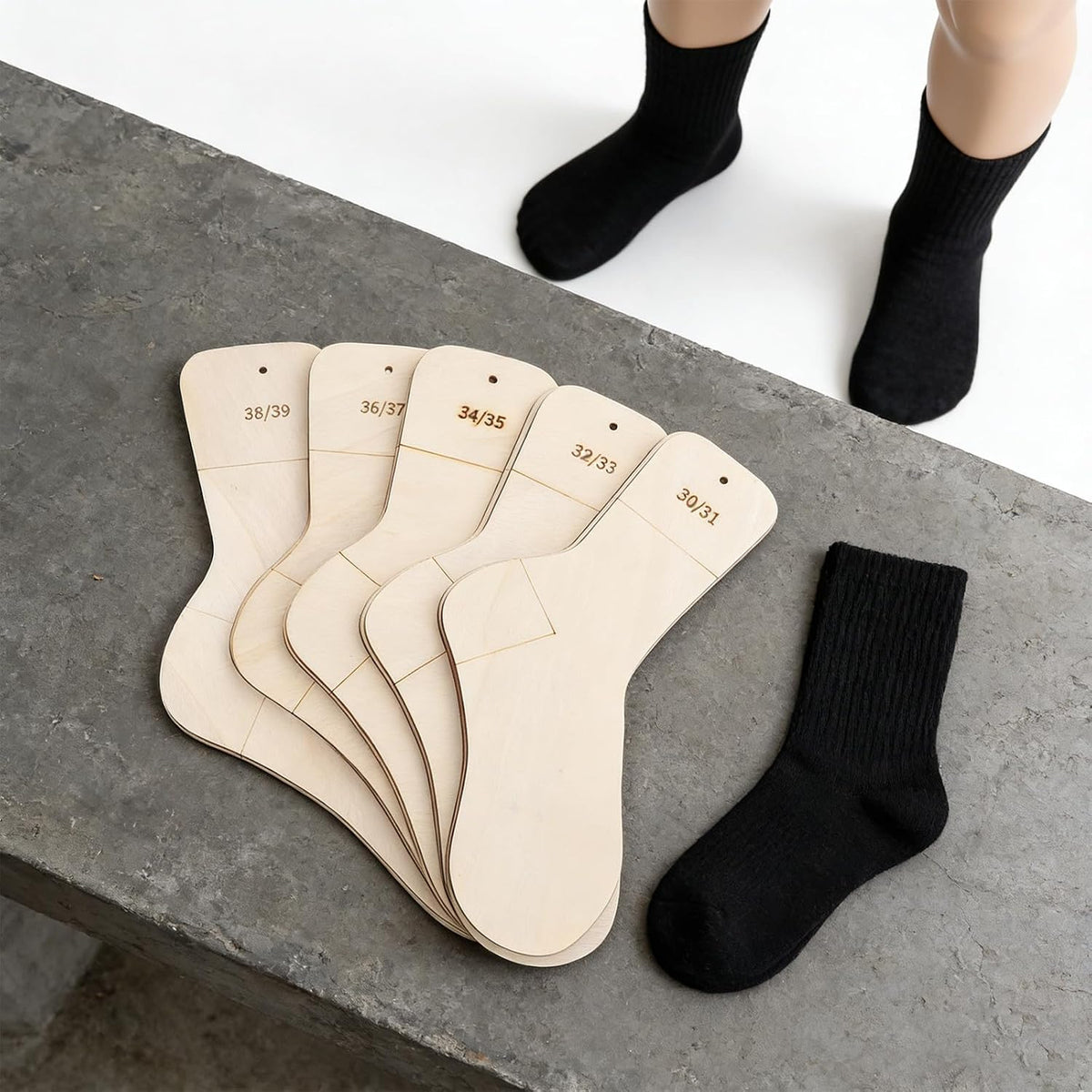 Wooden Sock Blocker Set for Knitting, 10pcs, Size 30-39