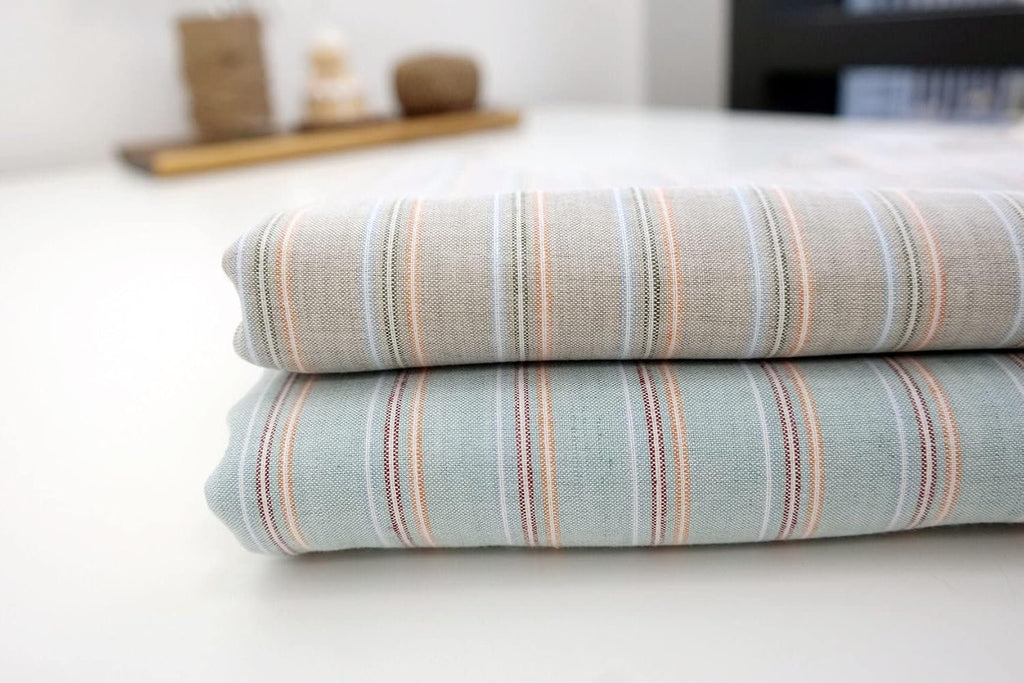 Beige Linen Cotton Stripe Fabric | Premium Medium-Weight Material