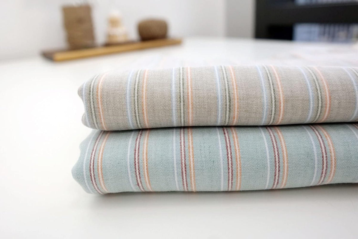 Beige Linen Cotton Stripe Fabric | Premium Medium-Weight Material