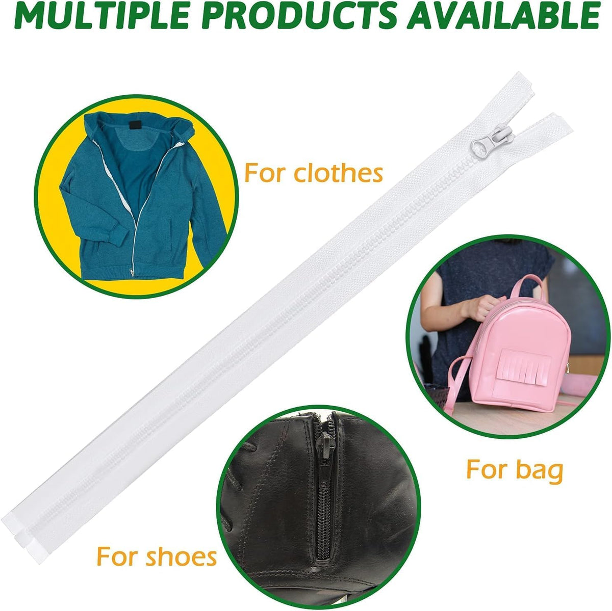 Separating Zippers for Sewing, DOITEM 60cm / 24 Inch White Zipper