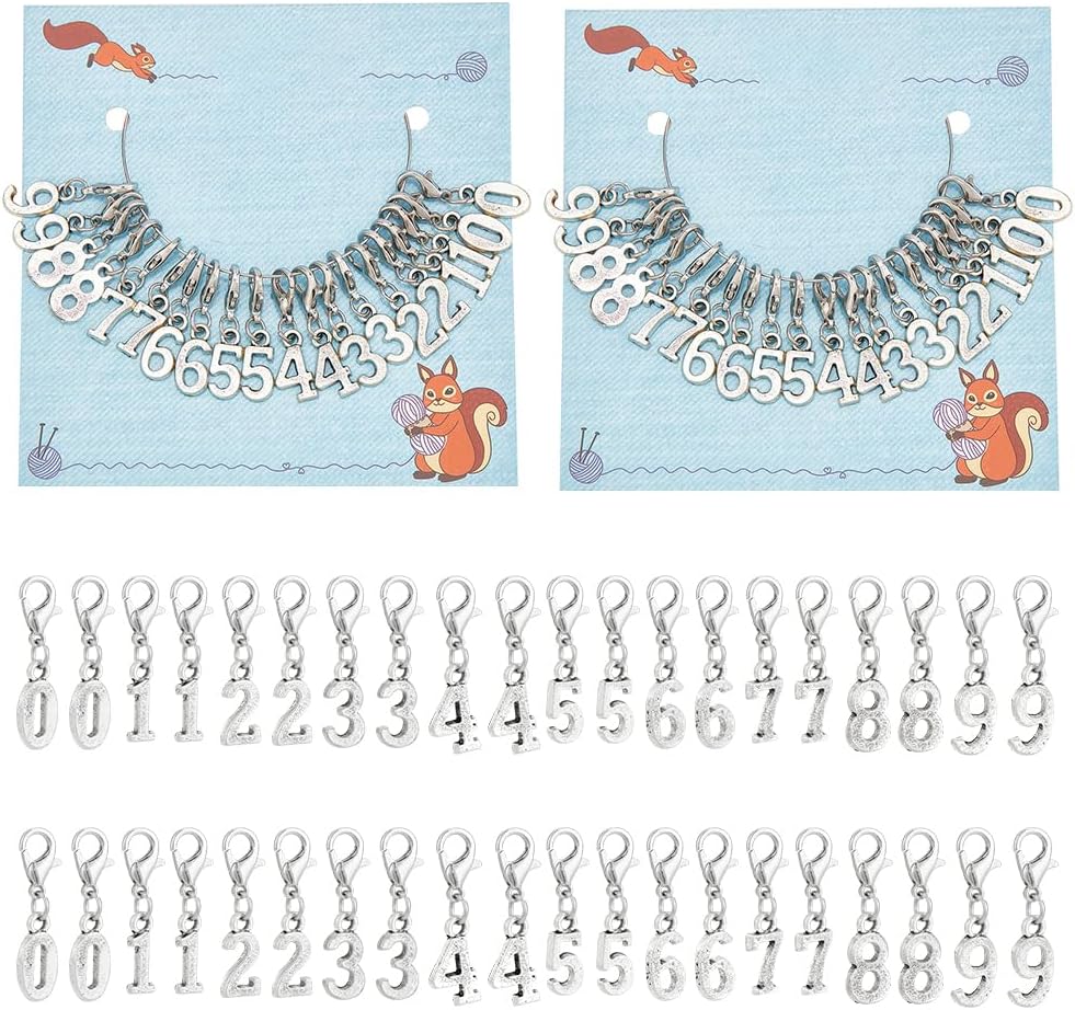 NBEADS 40 Pcs 0-9 Number Stitch Markers, Alloy Crochet Marker Charms