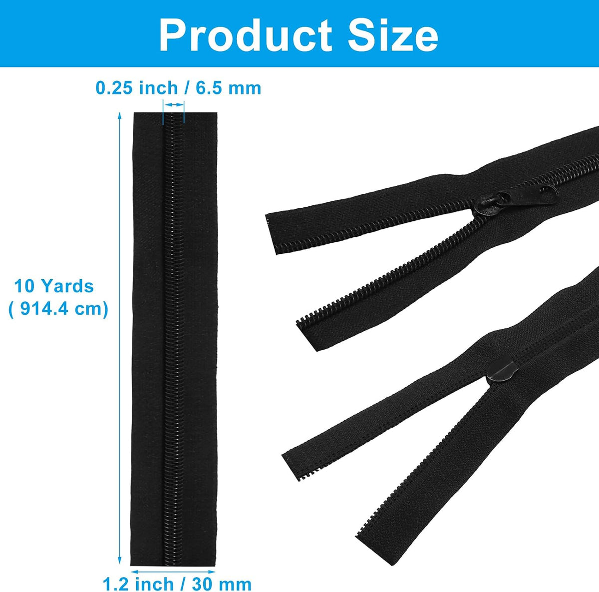 Kemcatui 10-Yard #5 Black Zipper Tape on a Roll