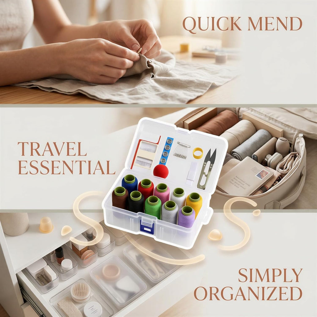Sacolin Sewing Kit with 10 Colors Polyester Thread, Transparent Box