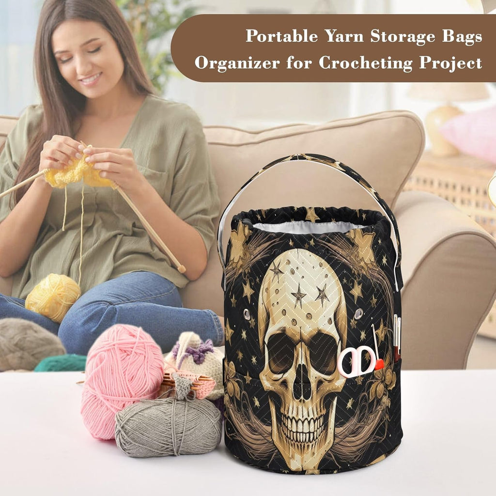 YETTASBIN Skull Yarn Storage Bag, Large Crochet Knitting Bag Organizer