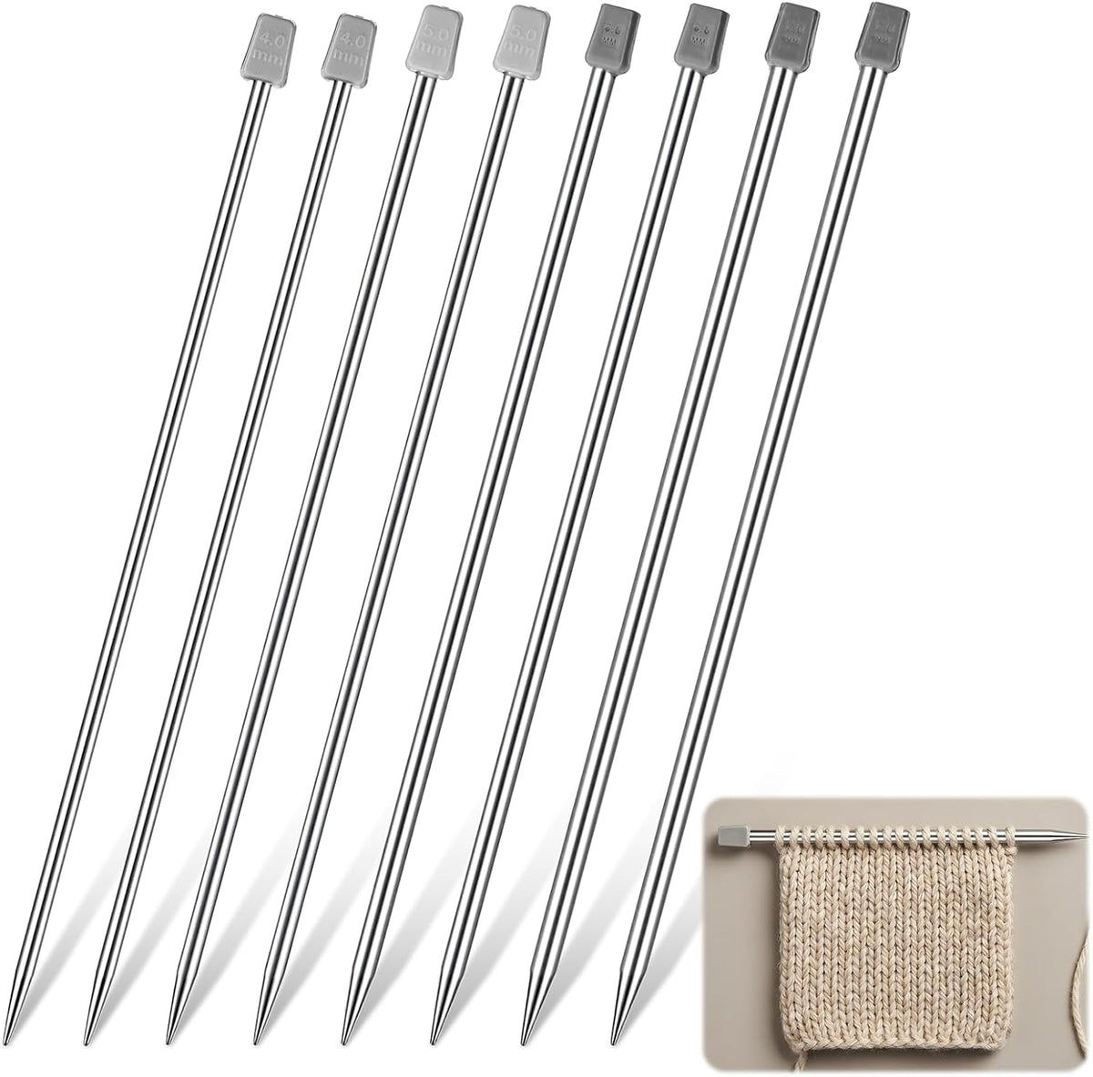 Yuomeaz 8Pcs Knitting Needles, 4/5/6/7mm Stainless Steel Knitting