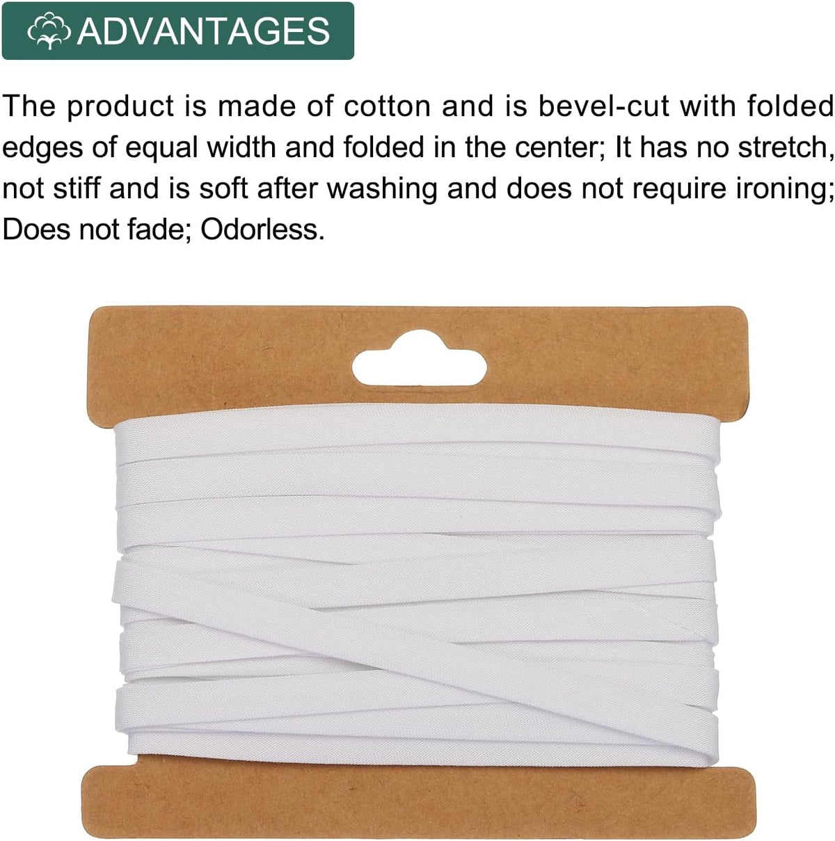MECCANIXITY 1/4 Inch Double Fold Bias Tape Cotton Continuous Bulk Bias
