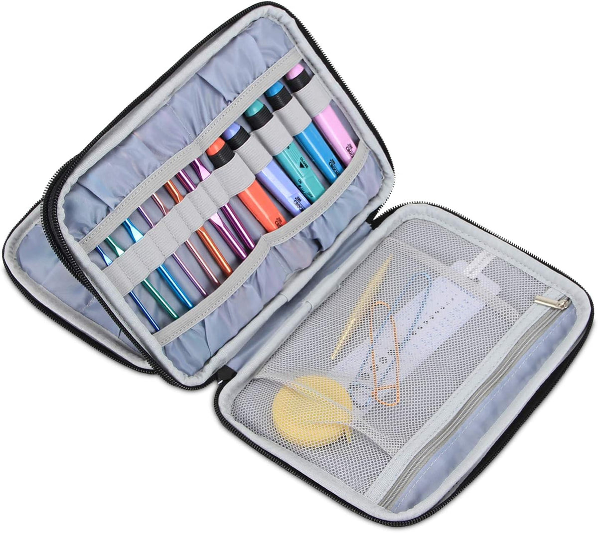 Damero Crochet Hook Case Organizer Empty, Large, Gray Dots