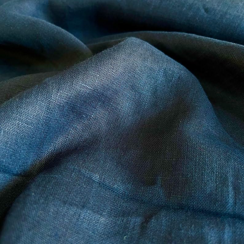 Pure Linen Fabric Navy Blue,Stonewashed, Linen, Pure Linen, Fabric by