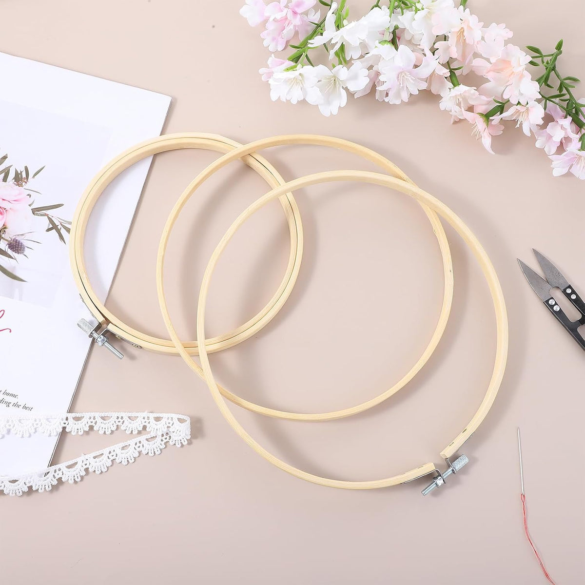 2 Pcs Wooden Embroidery Hoop, 6 Inch 8 inch Bamboo Embroidery Hoops