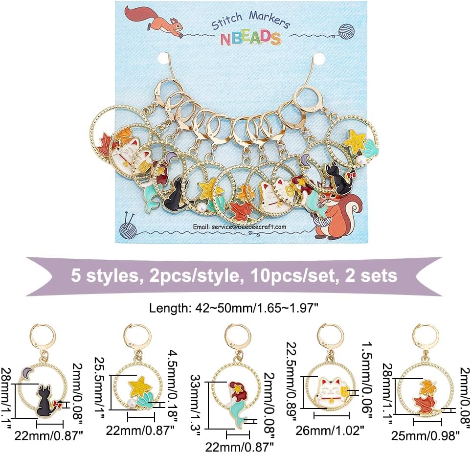 NBEADS 20 Pcs Round Ring Animal Stitch Markers, Alloy Enamel Crochet