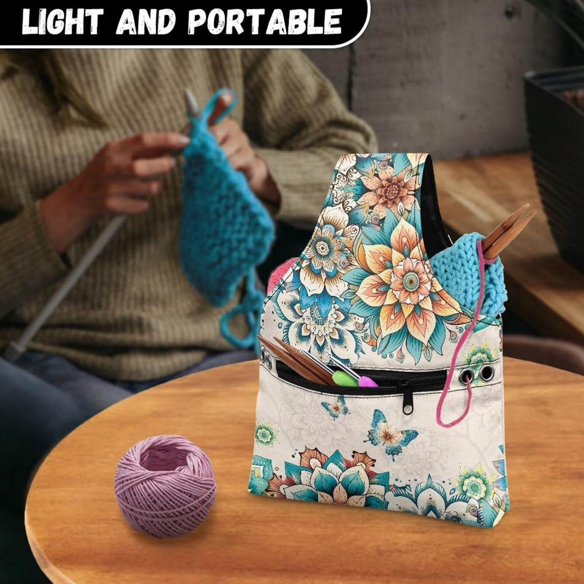 Viewamoon Western Mandala Flower Sewing Kit Storage Bag with Handles