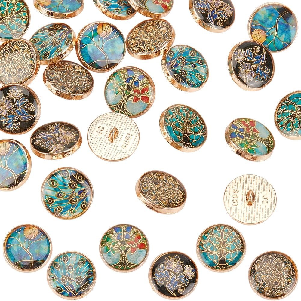 24Pcs 6 Styles Mixed Color Vintage Enamel Shank Flower Unique Button