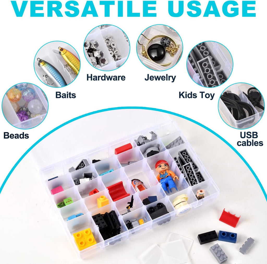 2 Pack Clear Plastic Organizer Box with 36 Grids and Adjustable
