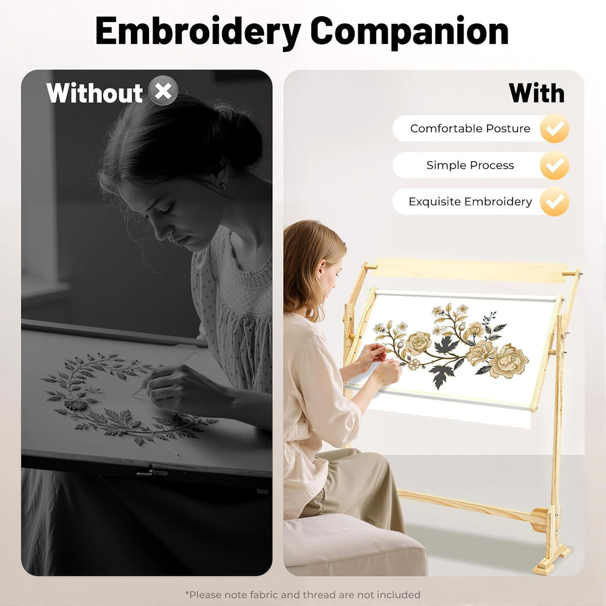 Floor Embroidery Stand, Large Scroll Frame for Cross Stitch Sewing