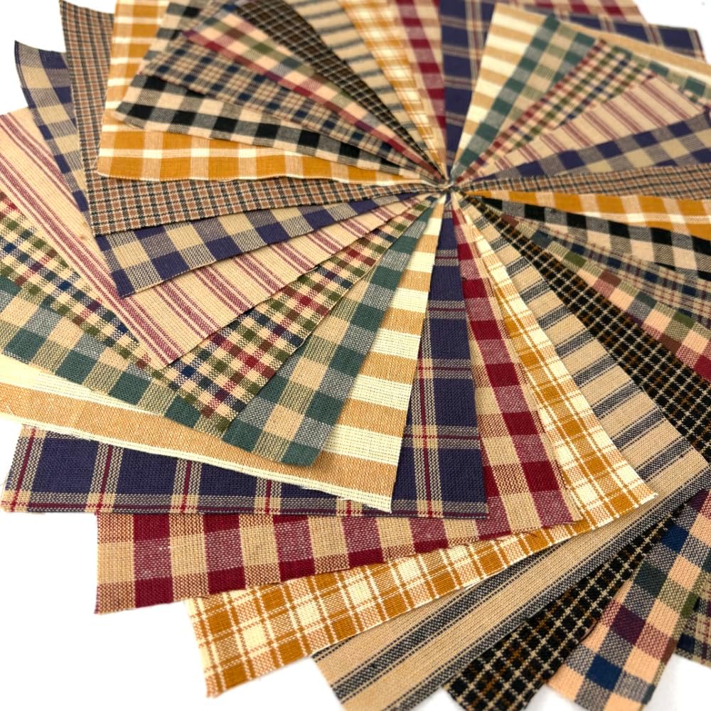 40 Primitive Charm Pack, 5 inch Precut Cotton Homespun Assorted Fabric