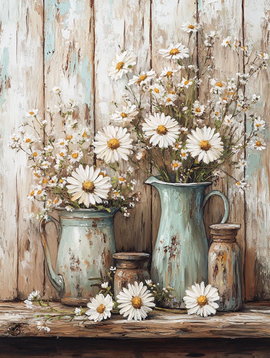 WUSARPLY Rustic Daisy Stamped Cross Stitch Kits for Beginners Adults