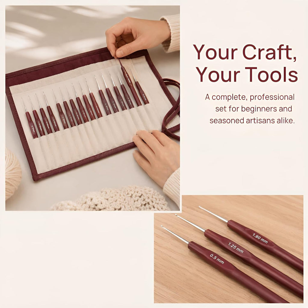 16pcs Lace Crochet Hook Set, Stainless Steel Tips, 0.5-2.5mm