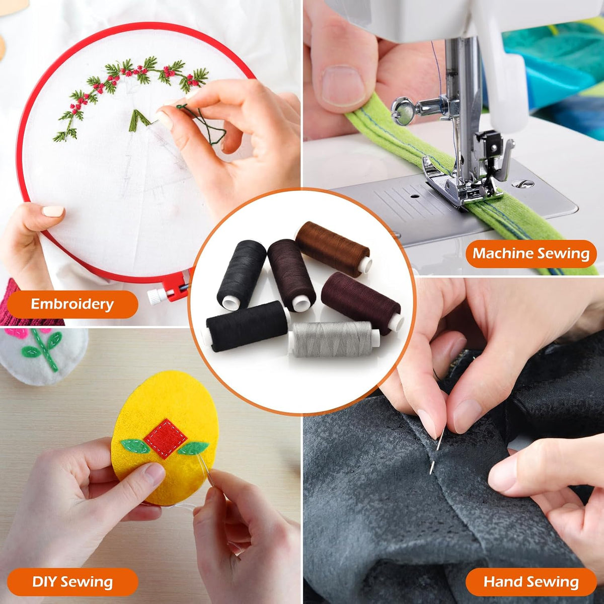 6 Pcs Polyester Thread Kit - 400 Yards Each Spool, Sewing Threads for