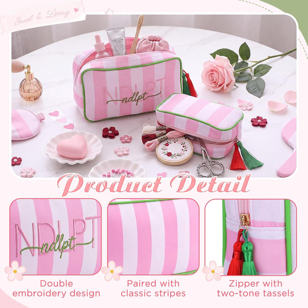2 Pcs Needlepoint Project Bag NDLPT Zip Pouch Craft Organizer, Pink