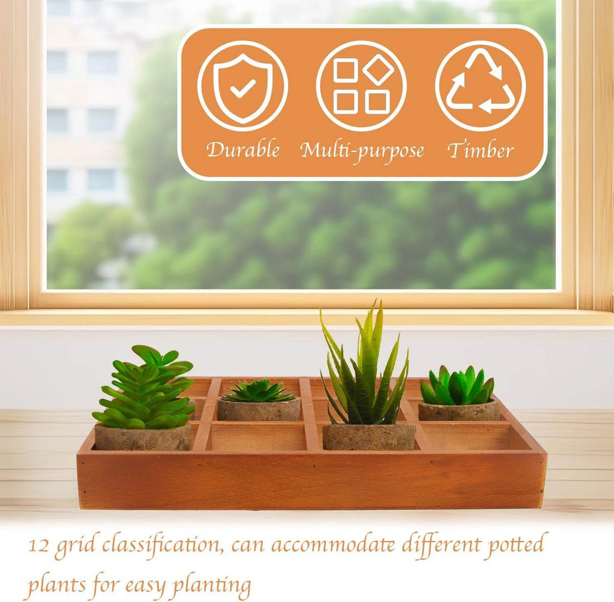 Wooden Tray, 2 Pack Wood Drawer Organizer Drawer Organizer 12 Grid
