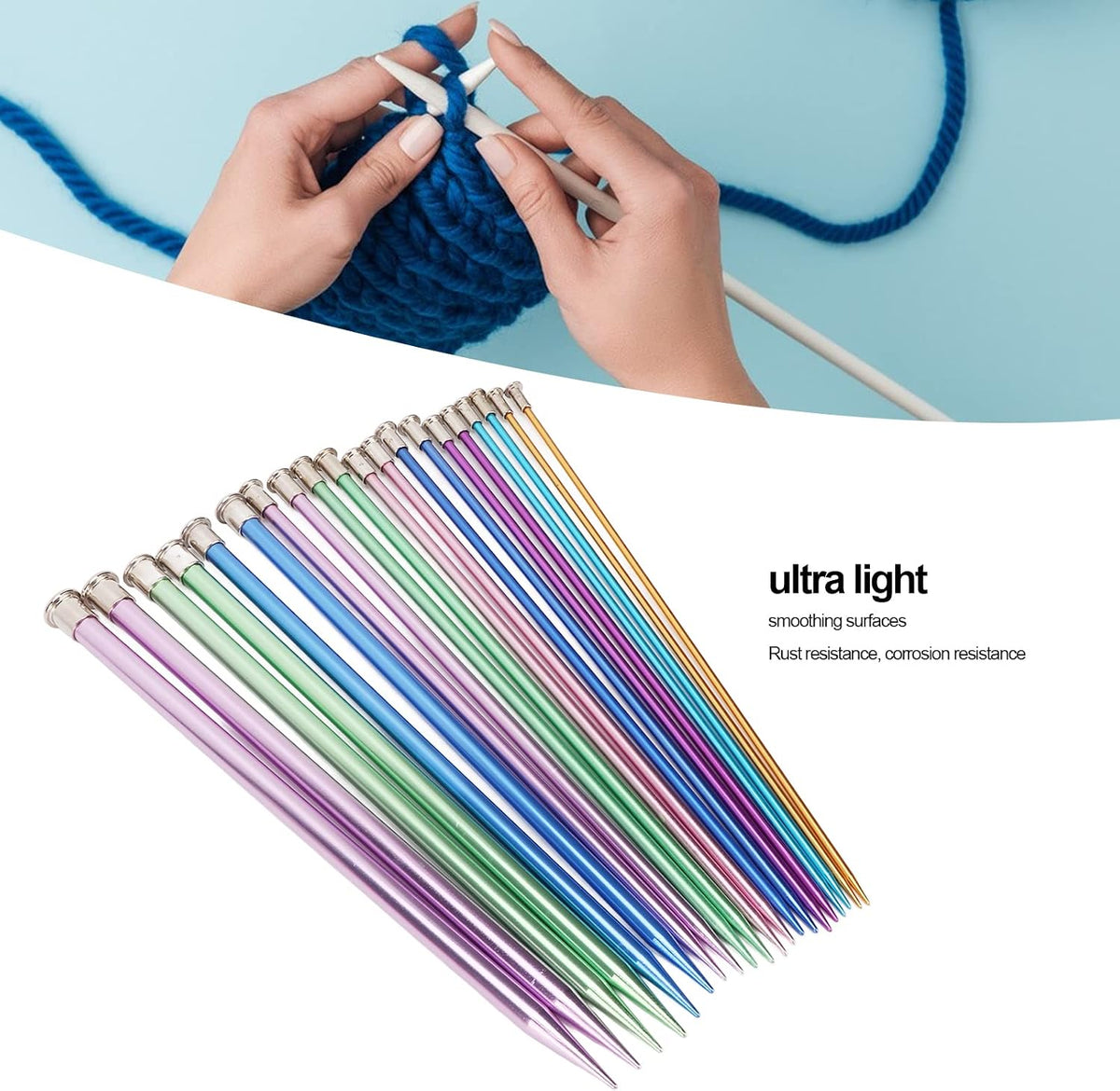Knitting Needle, 20Pcs Single Pointed Knitting Needles Aluminum DIY