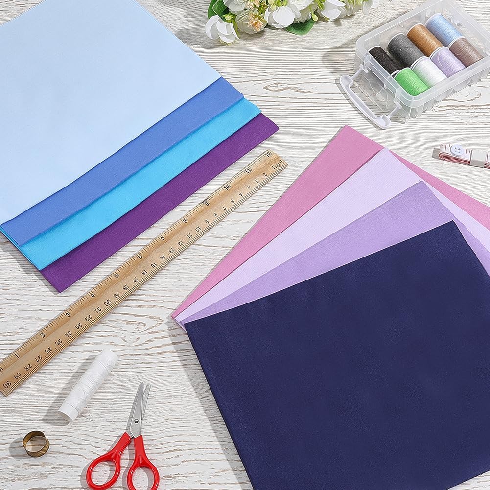 CRASPIRE 8Pcs 100% Cotton Quilting Fabric Bundles Solid Color Blue