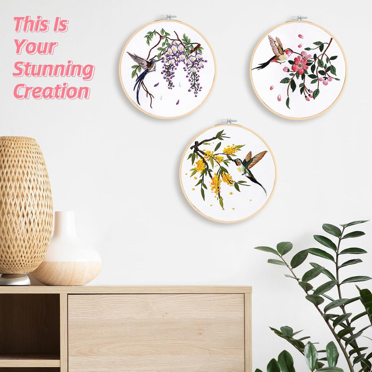 Sopoloray 4 Pack Hummingbird Embroidery Kit for Beginner Adults,Floral
