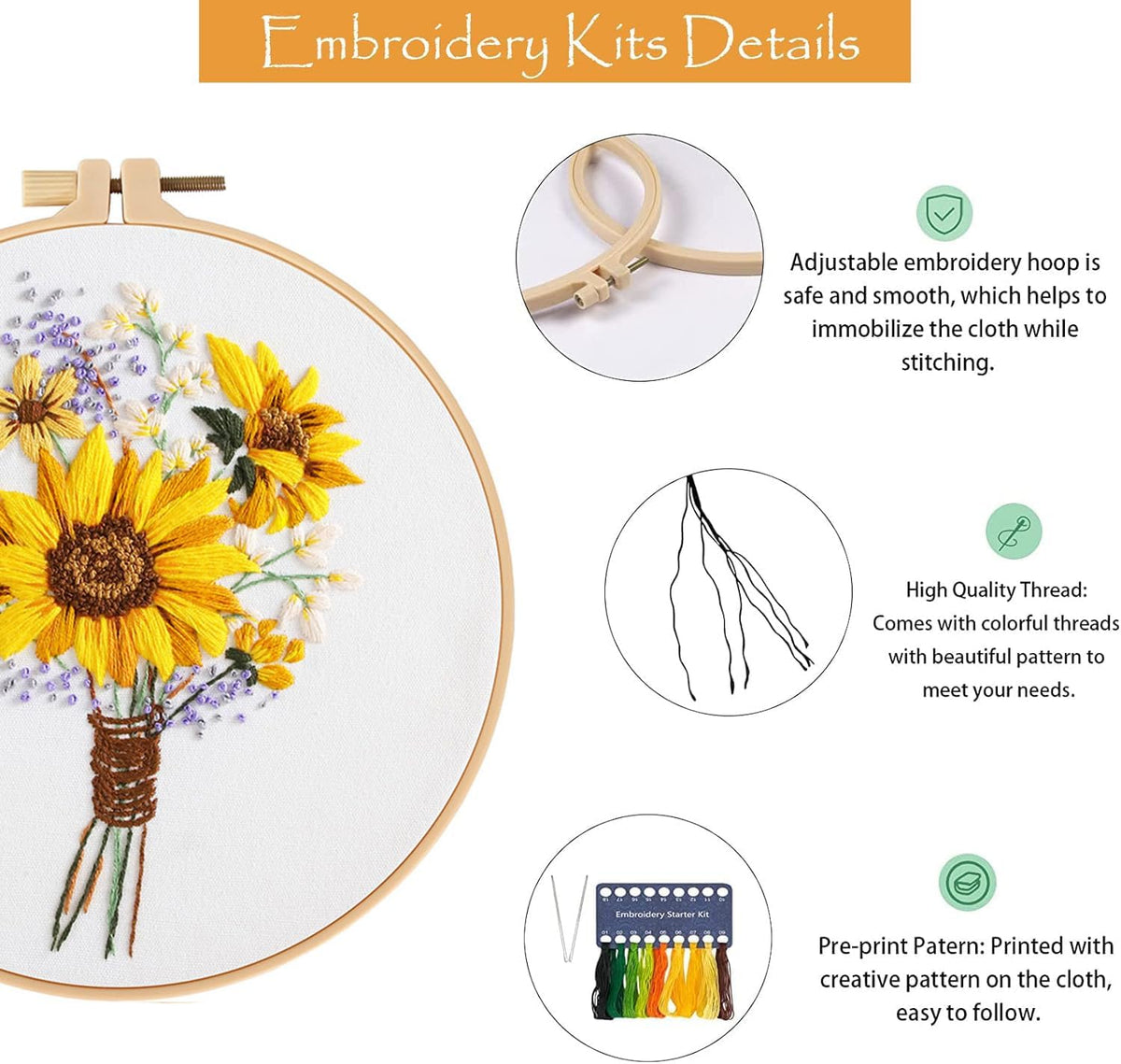 GLTAYLMY 3 Sets Embroidery Starter Kit with Pattern and Instructions