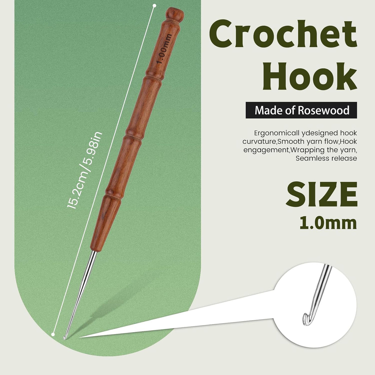 Wuadua 1mm Crochet Hook Ergonomic Crochet Hooks with Wooden Handle