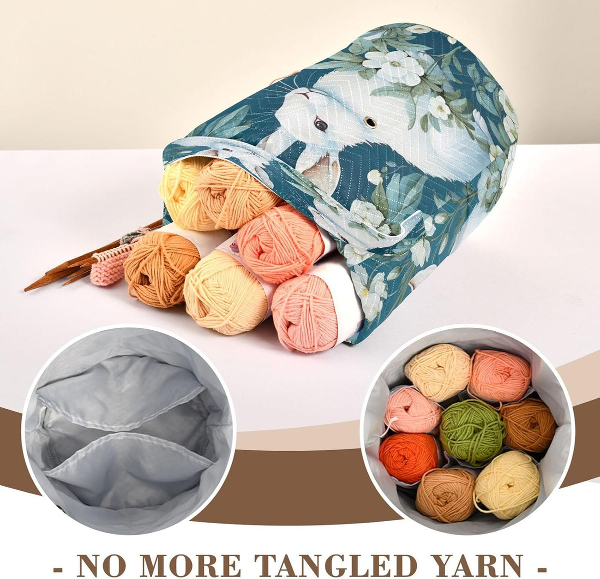 WELLDAY White Bunnies Crochet Bag Knitting Bag Yarn Storage Organizer