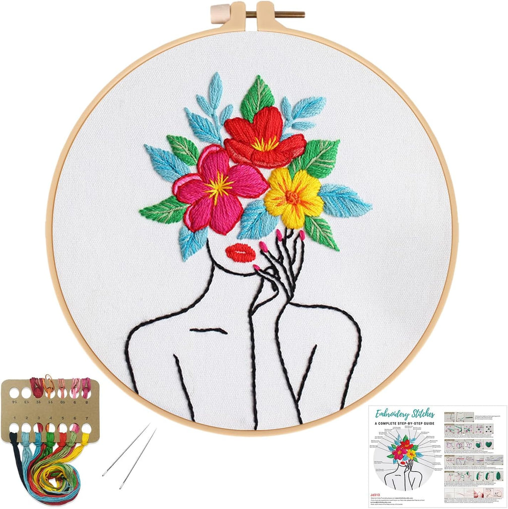 Louise Maelys Flower Woman Embroidery Kit for Beginners DIY Gift Set