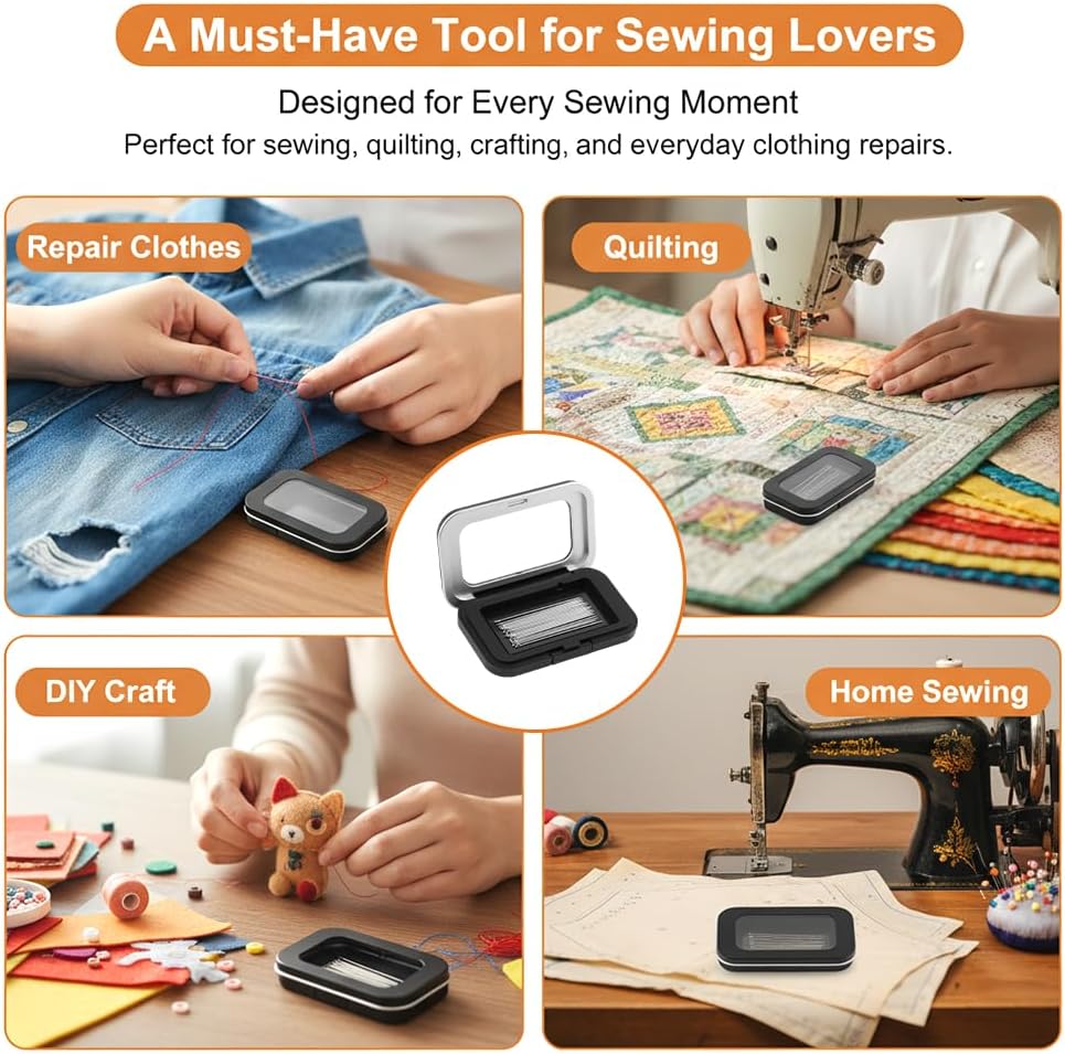 Magnetic Needle Holder Case with Clear Acrylic Lid, Sewing Needle