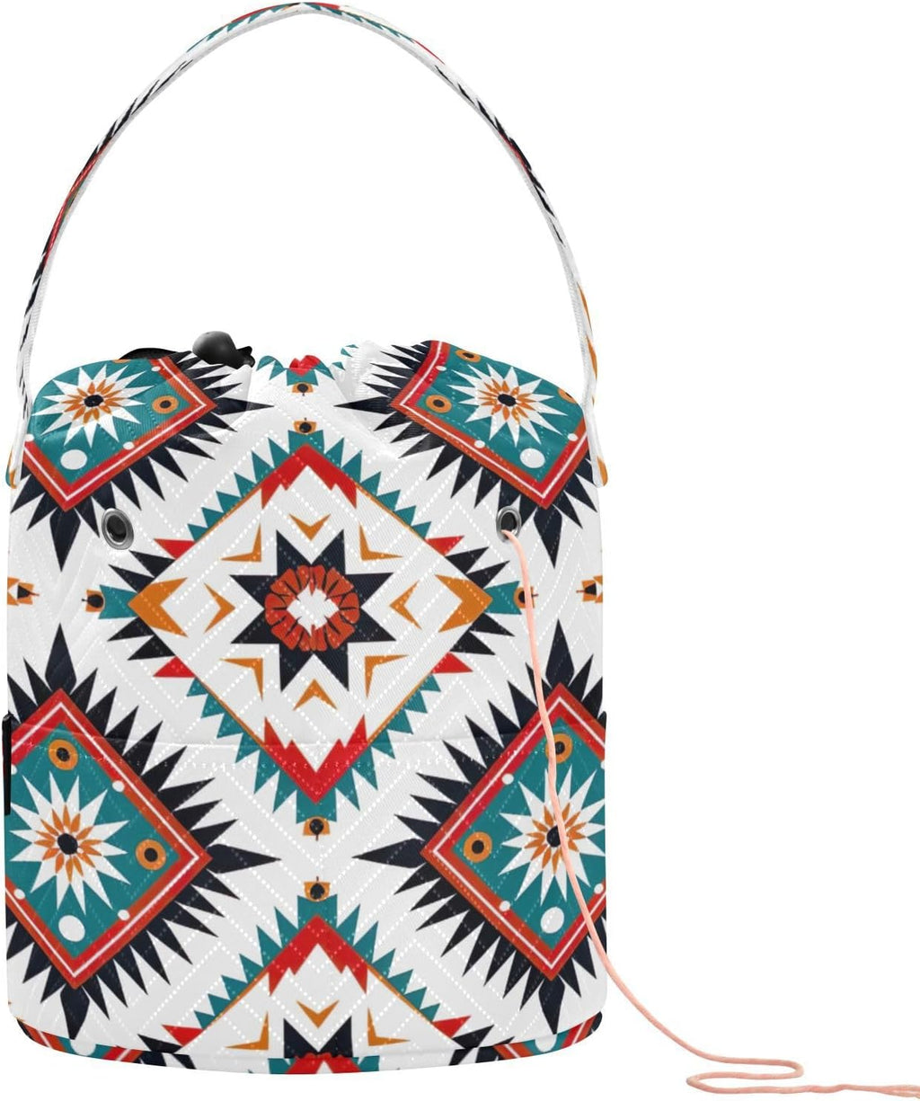 YETTASBIN Aztec Yarn Storage Bag, Large Crochet Knitting Bag Organizer