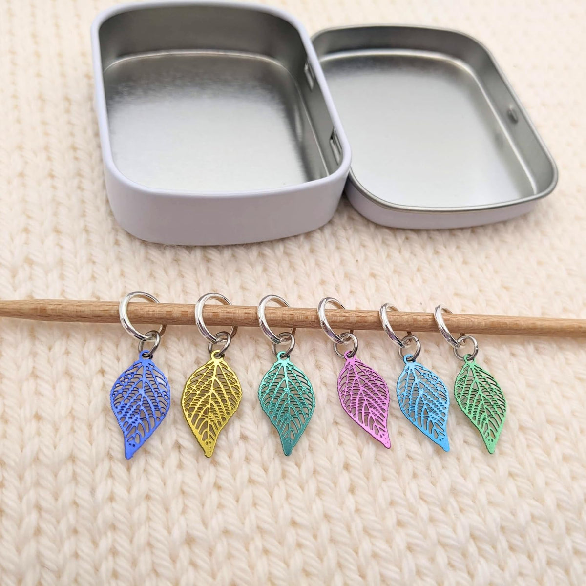 Fallen Leaves Knitting Stitch Markers with Storage Tin Lightweight
