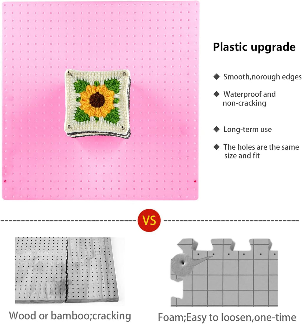 wuher 13''Granny Square Blocking Boards for Crochet Projects, Crochet